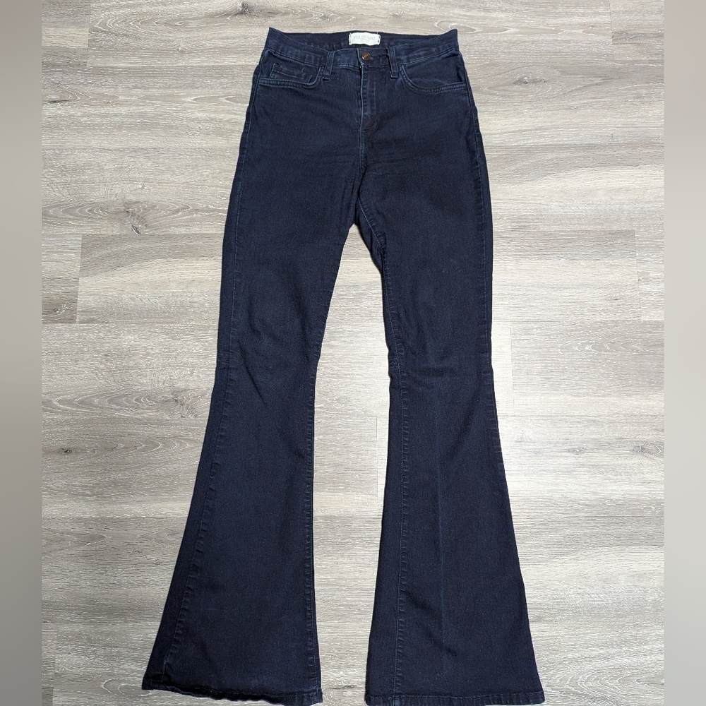 02 Denim Dark Wash Jeans Made In USA High Rise Flare Size 28